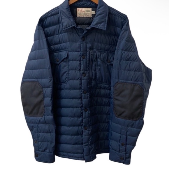 Eiger Guideboat Co. Navy Blue 100% Pure White Goose Down Snap Jacket